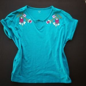 a.n.a Tops - ANA Teal Floral Blouse Embroidered Pink Top XL a.n.a Tops - ANA Teal Floral Blouse Embroidered Pink Top XL